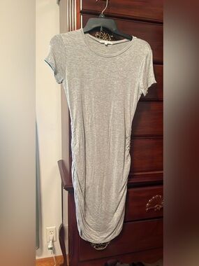 Light Gray Side-Ruched Midi T-Shirt Dress
